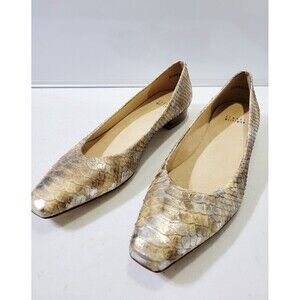 Stuart Weitzman Snake Skin Gold Silver Flats Shoes Women's Sz 9M